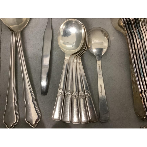 112 - Part electroplated flatware service and a plated galleried tray and a large easel backed frame