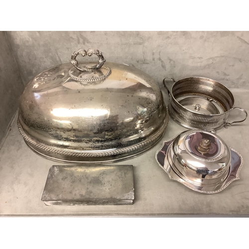 113 - Collection of silver plated wares to include a large cloche