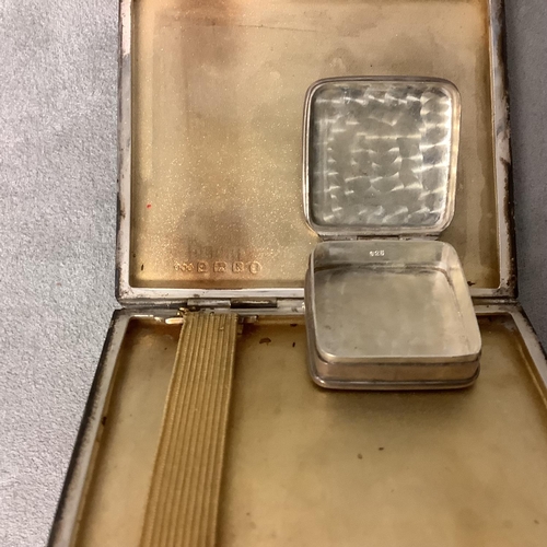 114 - Collection of sterling silveritems to include an anamelled cigarette case, an engine turned snuff bo... 