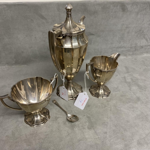 14 - A sterling silver 3 piece coffee set in the Adams Style of heavy gauge by Cooper Brothers & Sons Ltd... 