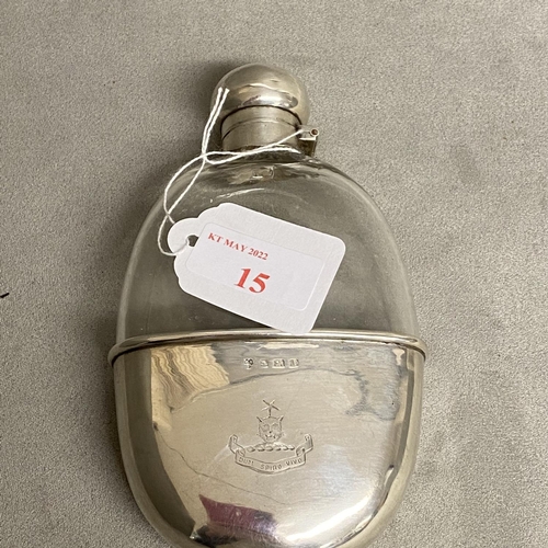 15 - A sterling silver mounted hip flask by William Brothers, Birmingham 1910 (good condition)