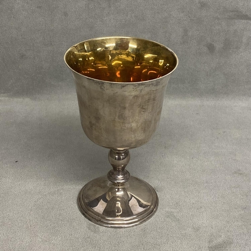 16 - A Sterling silver goblet on circular stepped foot with gilt interior by Mills and Hersey, London, 19... 