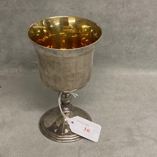 16 - A Sterling silver goblet on circular stepped foot with gilt interior by Mills and Hersey, London, 19... 