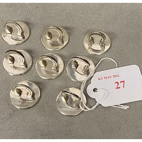 27 - Set of 8 sterling silver menu holders each modelled as a horse shoe, by Turner & Simpson, Birmingham... 