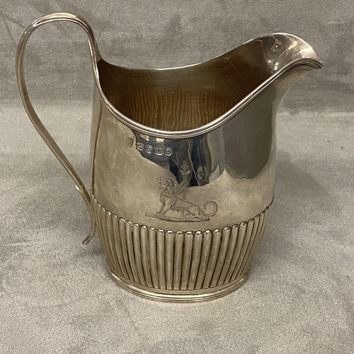 35 - Georgian sterling silver cream jug with half reeded decoration by Robert & David Hennel, 1815, 176g