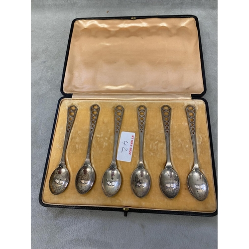 42 - Boxed set of sterling silver coffee spoons, together with 4 desert spoons by Walker and Hall, and 2 ... 