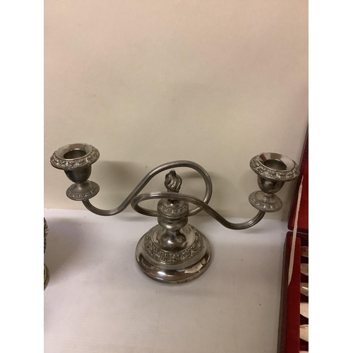 55 - Large Collection of silver plated wares to include a twin branch candelabra