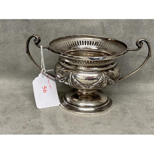 56 - Sterling silver footed bowl with pierced rim, garlands and swags and loop handles by Aspreys and Co ... 