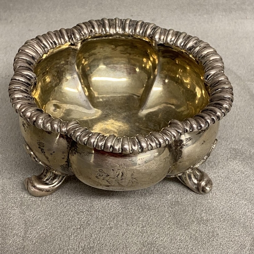 6 - A sterling silver salt with gilt interior, raised on 3 scrolling feet, Paul Storr, London 1786, 134g