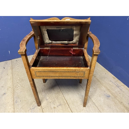 619 - tapestry seated piano stool, a campaign style  tray on folding legs, makers mark The Osterley Table ... 