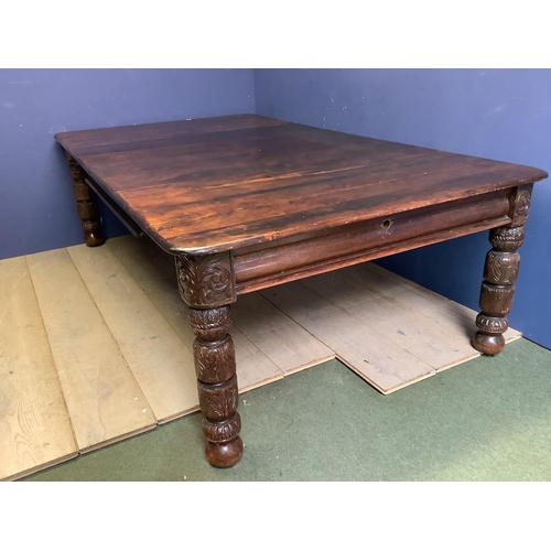 620 - Large rectangular extending dining table with 2 leaves, possibly stained pine top with oak base?,  o... 