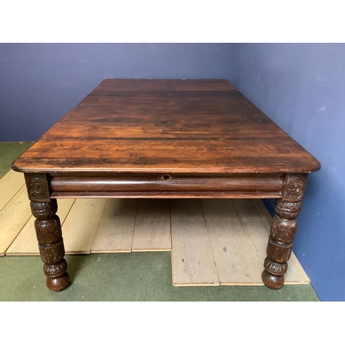 620 - Large rectangular extending dining table with 2 leaves, possibly stained pine top with oak base?,  o... 