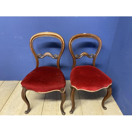 621 - Pair of ballon back side chairs with red upholstered seats etc