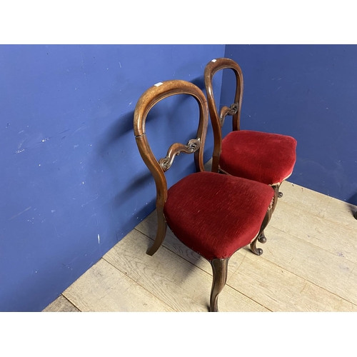 621 - Pair of ballon back side chairs with red upholstered seats etc