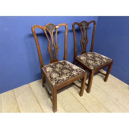 623 - Pair of heavy mahogany dining chairs, with drop in seats