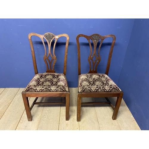 623 - Pair of heavy mahogany dining chairs, with drop in seats