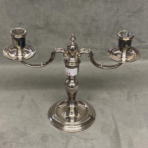 64 - Sterling silver twin branch candelabra, by CJ Vander, London, 489g