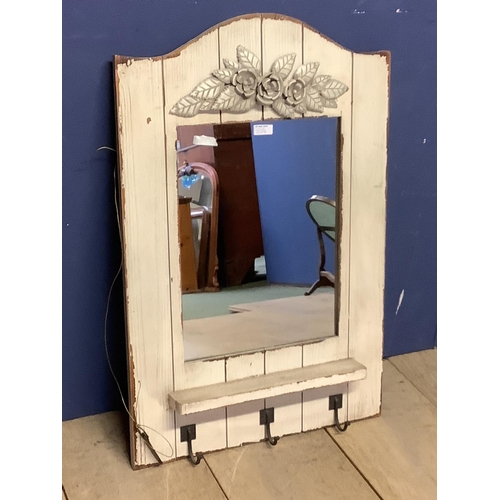 654 - A grey painted Shabby Chic wall mirror with shelf to base, and a Decorative table base (no glass)