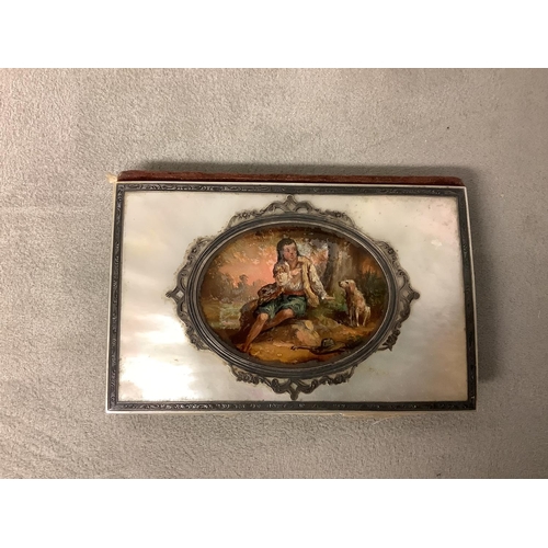 83 - Mother of pearl card case, and bronze horse on onyx base