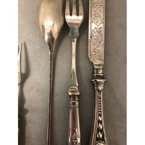 106 - A 925 silver egg spoon by Mermod and Jaccard and decorative silver and silver handled flatware gross... 