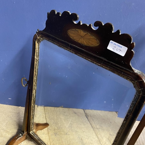 207 - Childs elm chair, with bergere seat, some fading and wear to caning, and a small swing toilet mirror... 