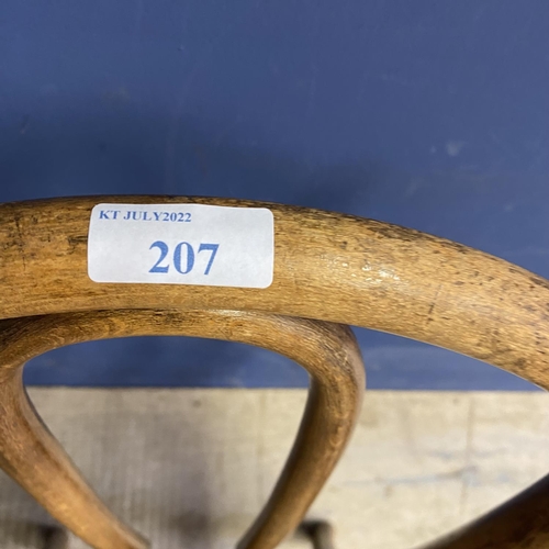 207 - Childs elm chair, with bergere seat, some fading and wear to caning, and a small swing toilet mirror... 