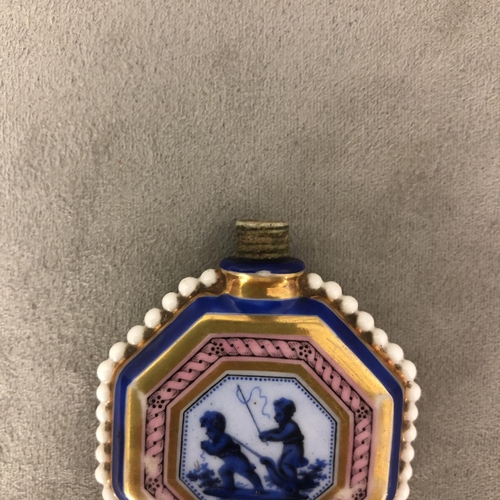 21 - Sevres style gilt porcelain scent bottle and 4 porcelain buttons with images of birds