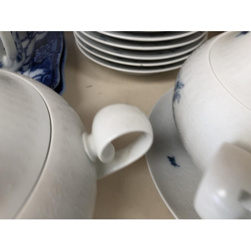 345 - Rosenthal blue and white china, and a quantity of other blue and white china, and drainers and platt... 