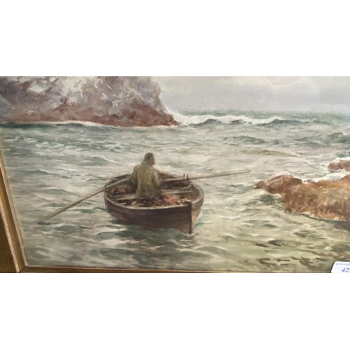 452 - Watercolour on board, of fisherman by the cliffs, signed lower right Aitken, and marked verso 