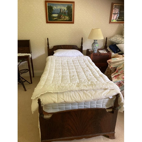 489 - Pair of single beds, with wooden headboards and ends, and metal running rails . Bed bases. No matres... 