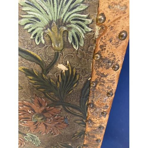 611 - A late C19th decorative, wooden and  embossed & painted leather, 3 fold screen, condition - much wea... 