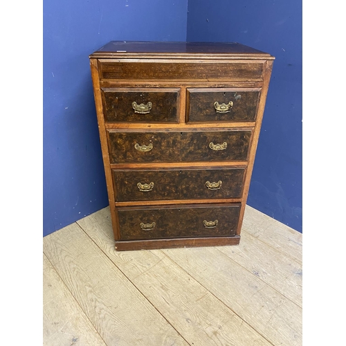 613 - A mahogany drop leaf dining table, a glazed hanging corner cabinet and a chest of 2 short and 3 long... 