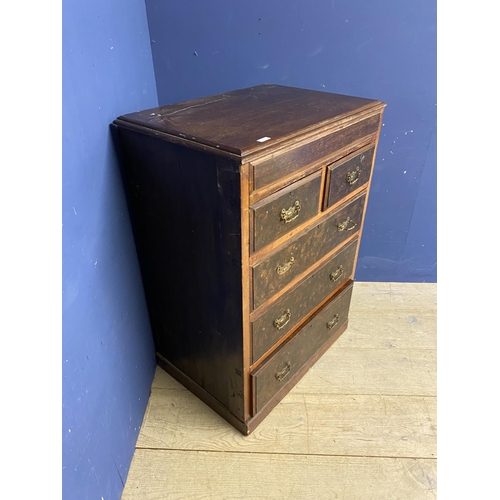 613 - A mahogany drop leaf dining table, a glazed hanging corner cabinet and a chest of 2 short and 3 long... 