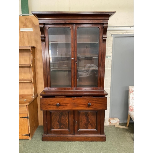 610 - A large mahogany glazed secretaire cabinet, 234H x 122 W cm