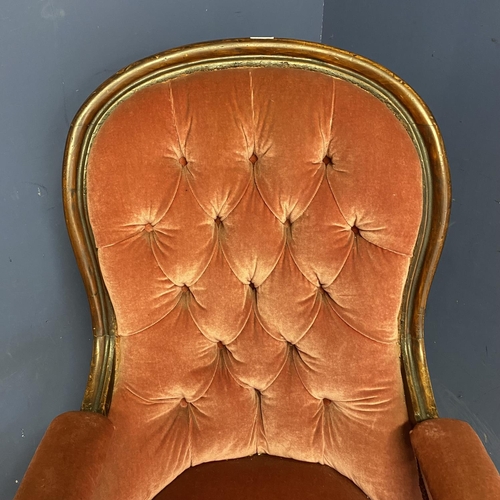 609 - Victorian red upholstered balloon back chair