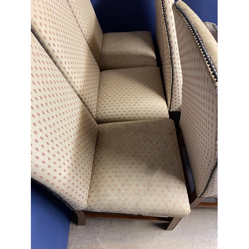 608 - Harlequin set of 8 upholstered dining chairs, one in need of re-upholstery, and the others in used c... 