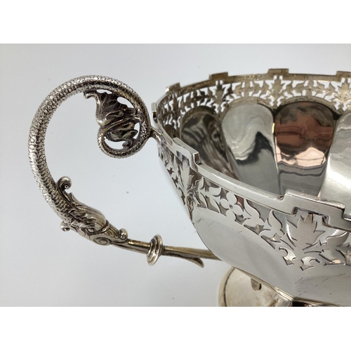 1 - Stirling silver table centre bowl with pierced rim scrolling handles and circular foot ,37x23 x21cm,... 