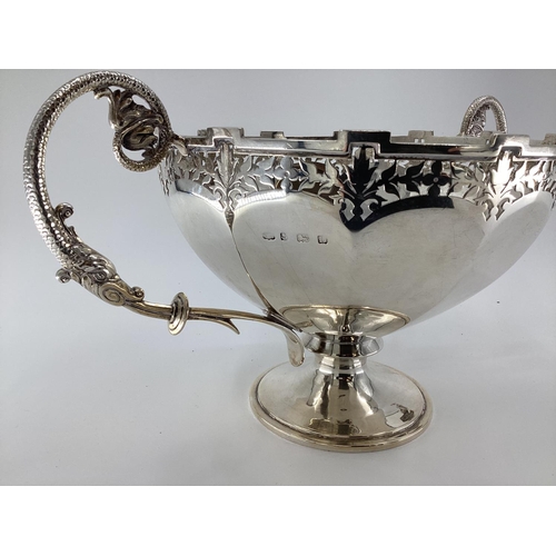 1 - Stirling silver table centre bowl with pierced rim scrolling handles and circular foot ,37x23 x21cm,... 