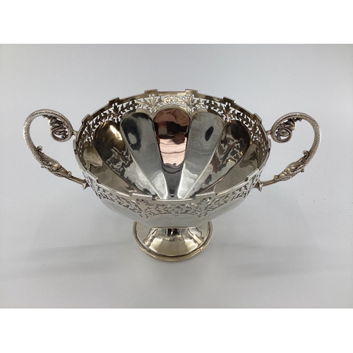 1 - Stirling silver table centre bowl with pierced rim scrolling handles and circular foot ,37x23 x21cm,... 