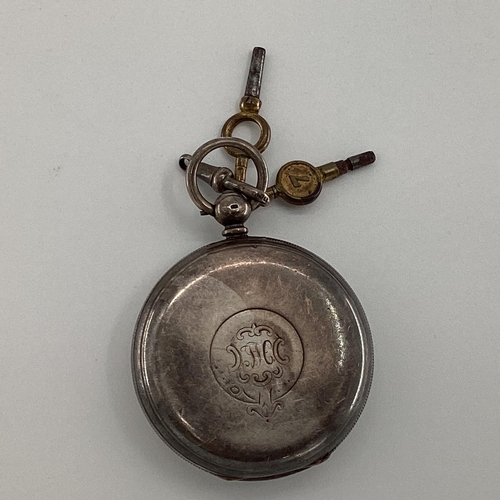 106 - Sterling silver cased pocket railway watch by Johnson of Preston, key wind movement with white ename... 