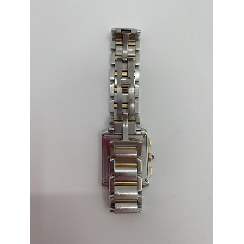 115 - A Cartier stainless steel and yellow metal Gentleman's Tank Americano wrist watch, rectangular face ... 