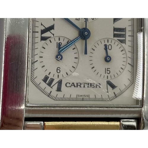 115 - A Cartier stainless steel and yellow metal Gentleman's Tank Americano wrist watch, rectangular face ... 