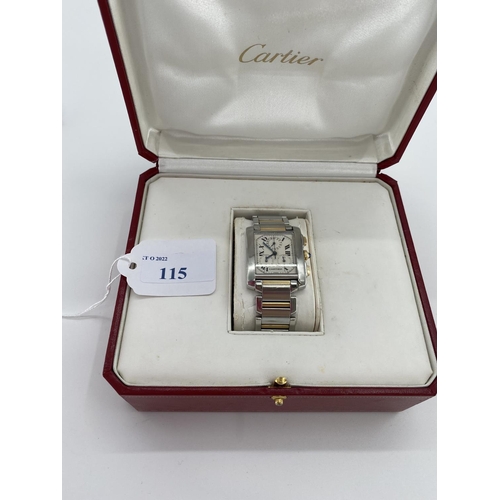 115 - A Cartier stainless steel and yellow metal Gentleman's Tank Americano wrist watch, rectangular face ... 