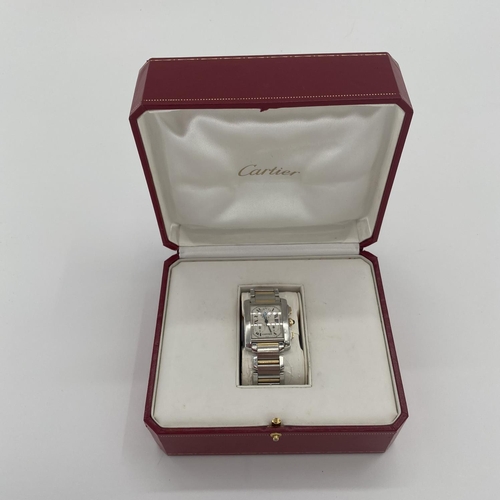 115 - A Cartier stainless steel and yellow metal Gentleman's Tank Americano wrist watch, rectangular face ... 