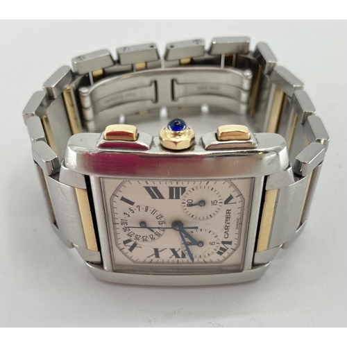 115 - A Cartier stainless steel and yellow metal Gentleman's Tank Americano wrist watch, rectangular face ... 