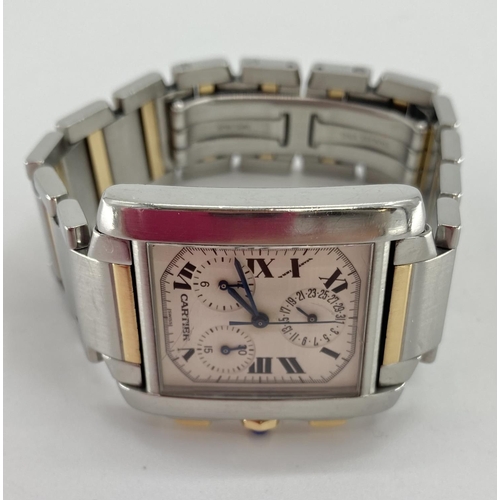 115 - A Cartier stainless steel and yellow metal Gentleman's Tank Americano wrist watch, rectangular face ... 