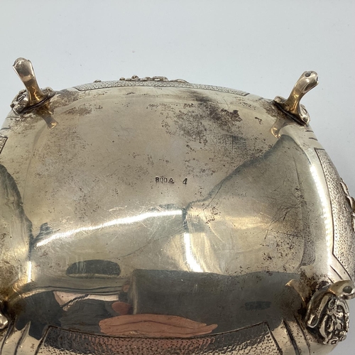 15 - White metal Middle Eastern style domed shaped lidded jewellery casket, decorated with floral design,... 