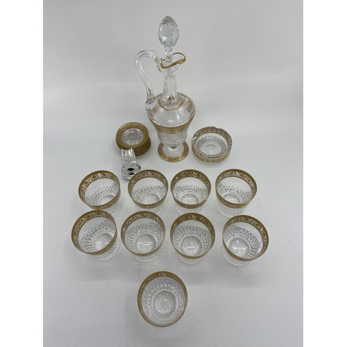 163 - Collection of St Louis France, C20th glassware to include 9 gilded tumblers, with 6 gilded covers, a... 