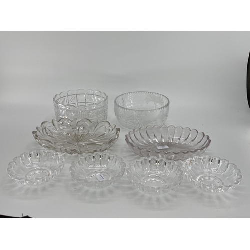 171 - collection of pressed glass hobnail style items to include bowls plates etc