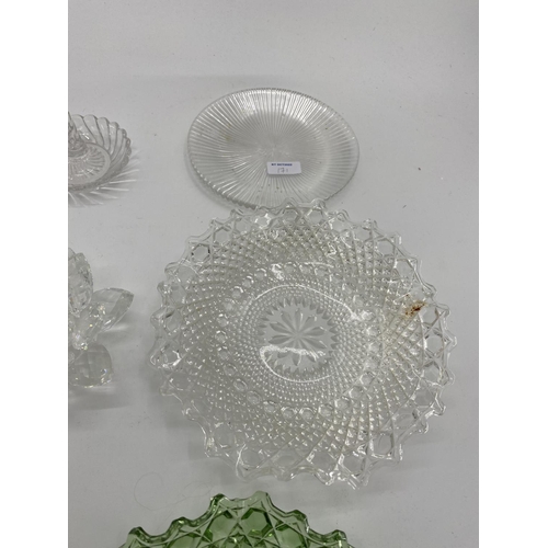 171 - collection of pressed glass hobnail style items to include bowls plates etc